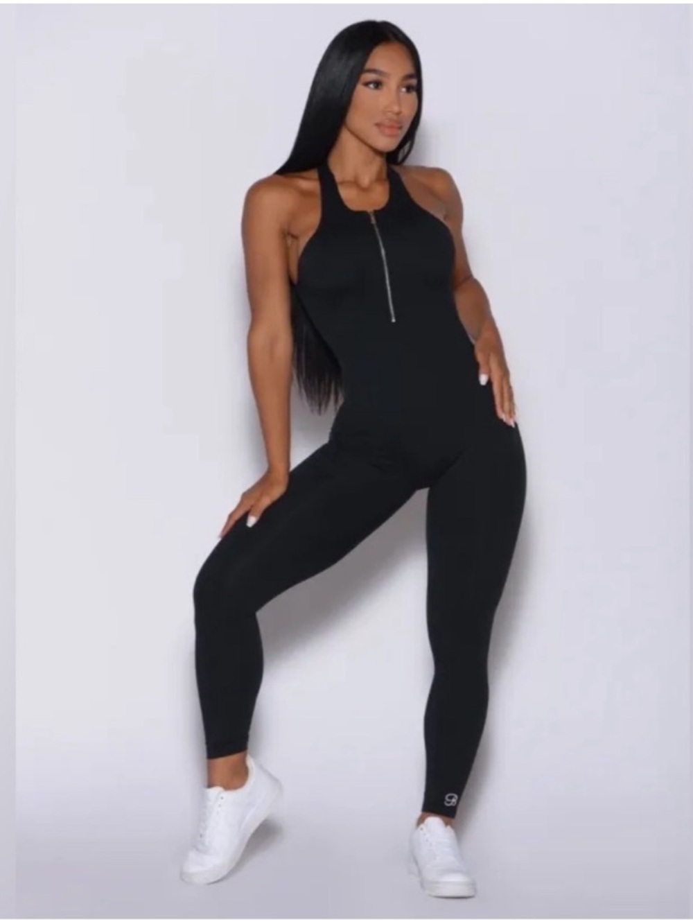 Bombshell Sportswear Black Zip-Front Racerback Jumpsuit
